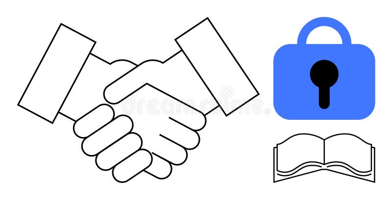Concetto di sicurezza istruzione handshake lock and book business agreement illustrazione vettoriale