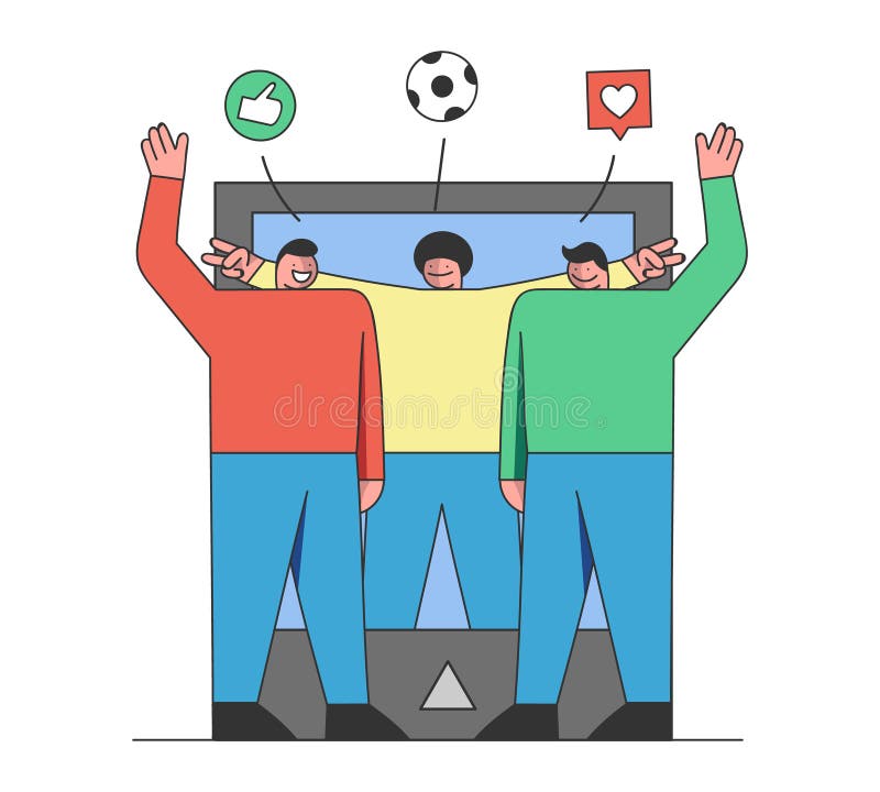 Concetto di social media. immagine di un gruppo di adolescenti in app mobile con un'icona simile. Gli amici comunicano sui social royalty illustrazione gratis