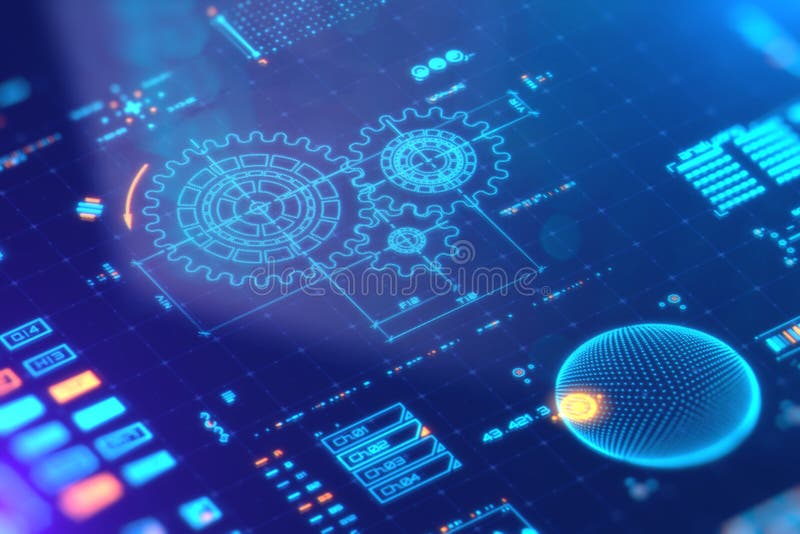 Concetto di software di automazione su display lcd digitale con riflessione. illustrazione di stock