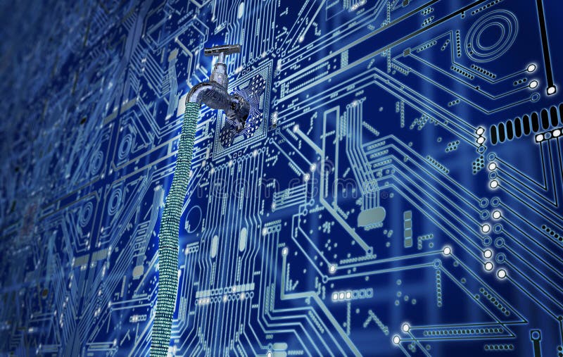 Concetto di software colante, dati con un rubinetto che attacca fuori illustrazione vettoriale Concetto di software colante, dati con un rubinetto che attacca fuori illustrazione vettoriale