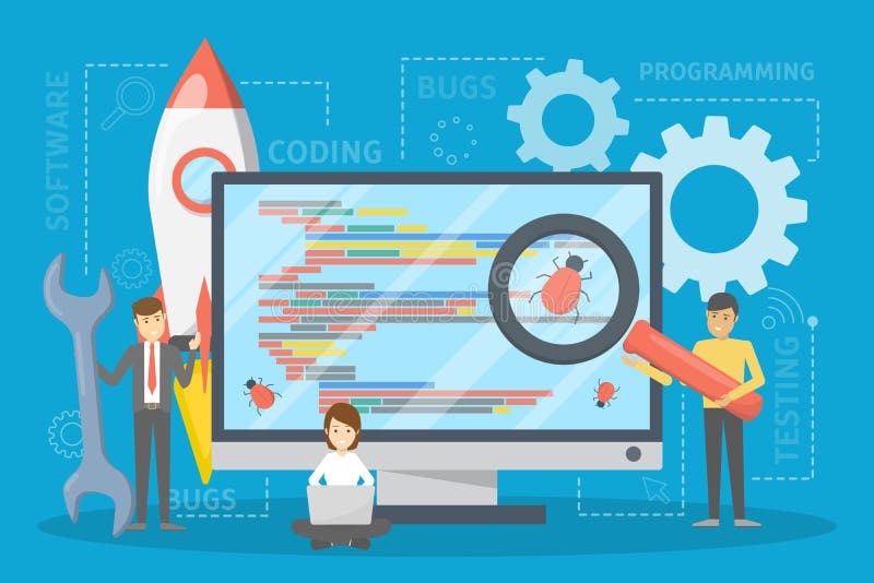 Concetto di software difficile Processo della prova di codice di applicazione illustrazione di stock