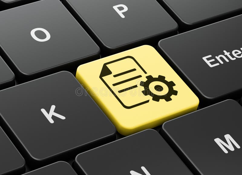 Concetto di software: Ingranaggio sul fondo della tastiera di computer illustrazione vettoriale