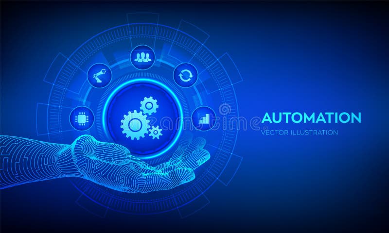 Concetto di software IOT e di automazione come innovazione, migliorando la produttività nei processi tecnologici e aziendali Icon illustrazione di stock