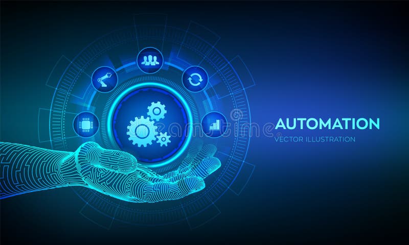 Concetto di software IOT e di automazione come innovazione, migliorando la produttività nei processi tecnologici e aziendali Icon royalty illustrazione gratis