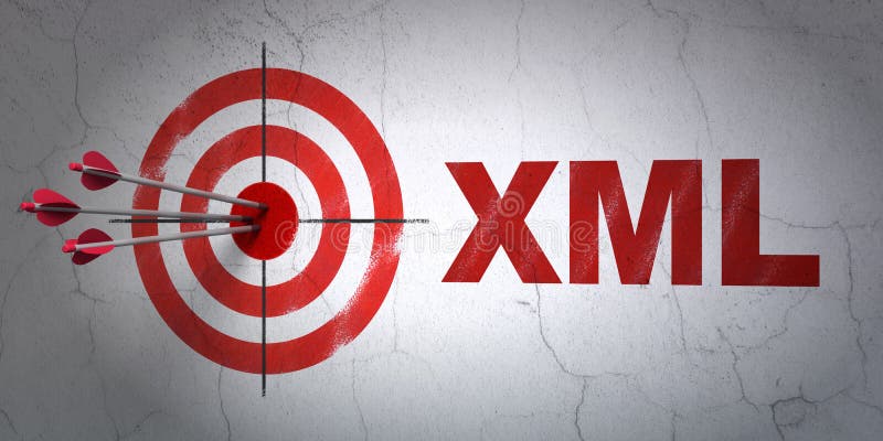 Concetto di software: obiettivo e Xml sul fondo della parete royalty illustrazione gratis