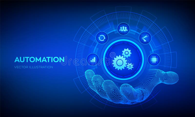 Concetto di software per l'informatica e l'automazione come innovazione che migliora la produttività nei processi tecnologici e az illustrazione vettoriale