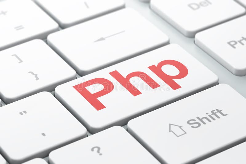 Concetto di software: PHP sul fondo della tastiera di computer illustrazione di stock