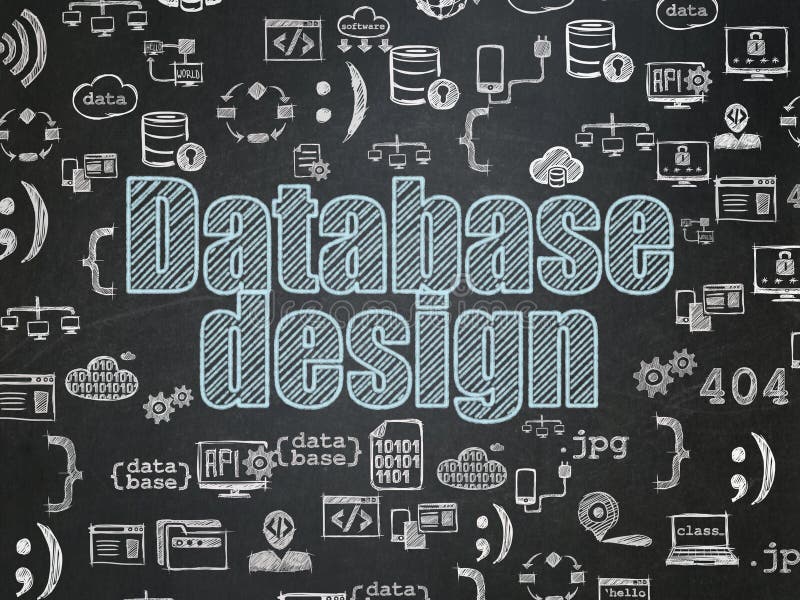 Concetto di software: Progettazione di base di dati sul fondo del consiglio scolastico royalty illustrazione gratis