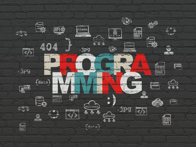 Concetto di software: Programmando sul fondo della parete illustrazione vettoriale