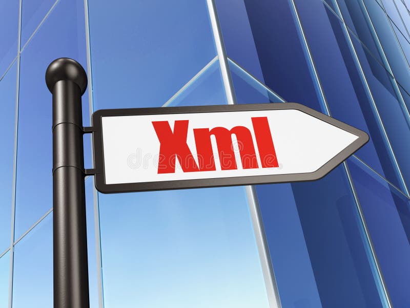 Concetto di software: segno Xml sul fondo della costruzione illustrazione di stock