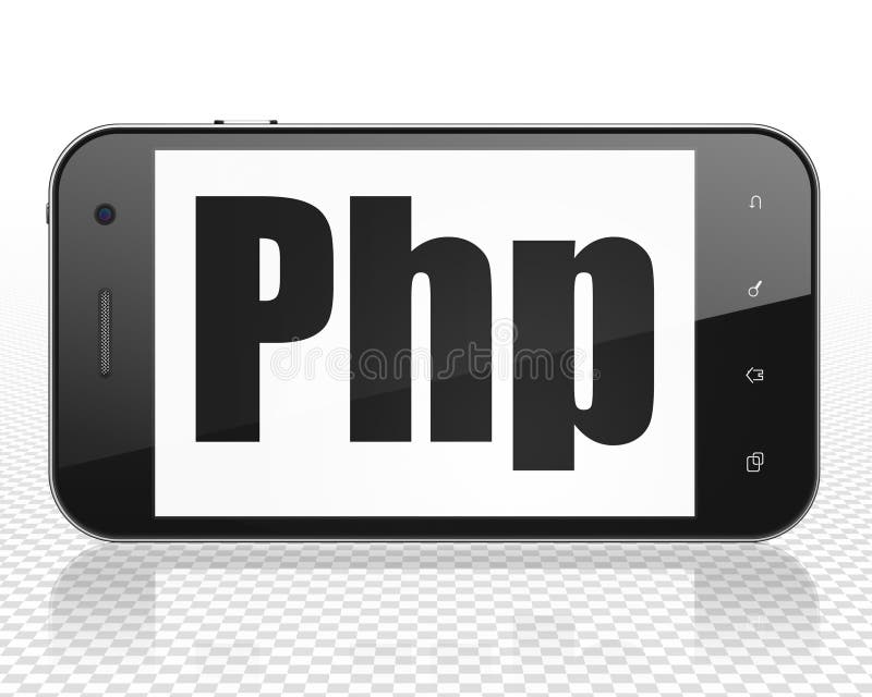 Concetto di software: Smartphone con il PHP su esposizione illustrazione di stock