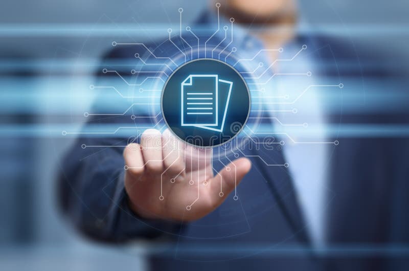 Concetto di tecnologia di Internet di affari del sistema dati della gestione di documenti fotografia stock