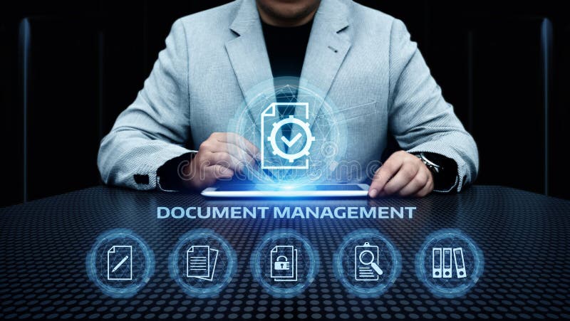 Concetto di tecnologia di Internet di affari del sistema dati della gestione di documenti fotografia stock