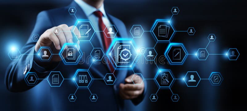Concetto di tecnologia di Internet di affari del sistema dati della gestione di documenti fotografia stock libera da diritti