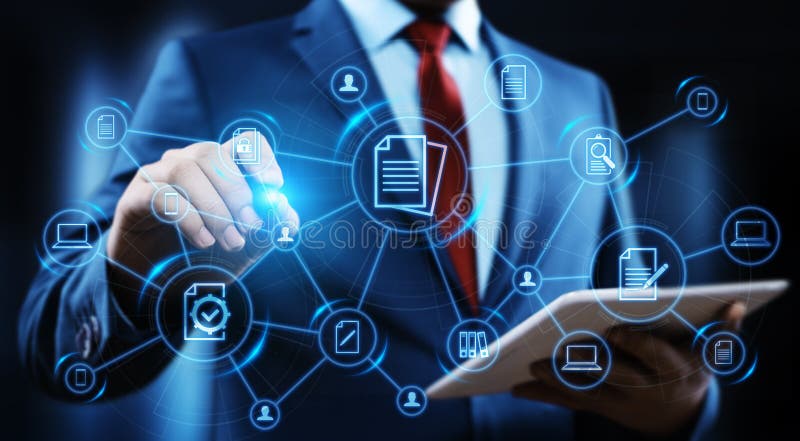 Concetto di tecnologia di Internet di affari del sistema dati della gestione di documenti fotografia stock