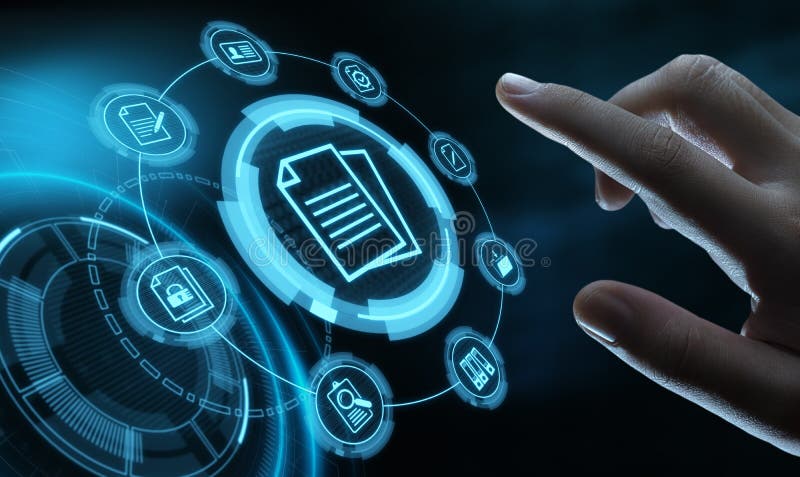 Concetto di tecnologia di Internet di affari del sistema dati della gestione di documenti fotografia stock libera da diritti