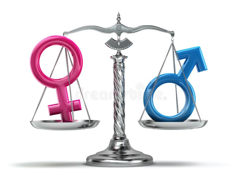 Concetto di uguaglianza di genere Segni maschii e femminili sull'iso delle scale illustrazione di stock Concetto di uguaglianza di genere Segni maschii e femminili sull'iso delle scale illustrazione di stock