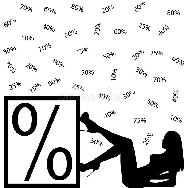 Concetto di vendita con segno percentuale di pressione della donna royalty illustrazione gratis