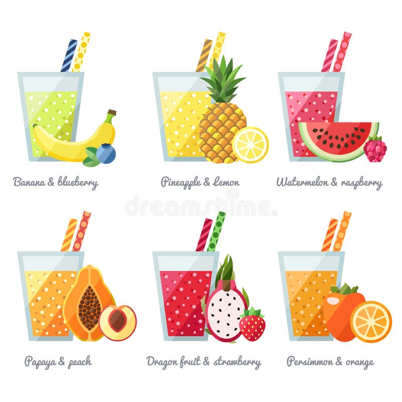 Concetto di vettore del frullato della frutta (succo) Elemento del menu per il caffè o il ristorante Progettazione piana moderna illustrazione vettoriale Concetto di vettore del frullato della frutta (succo) Elemento del menu per il caffè o il ristorante Progettazione piana moderna illustrazione vettoriale