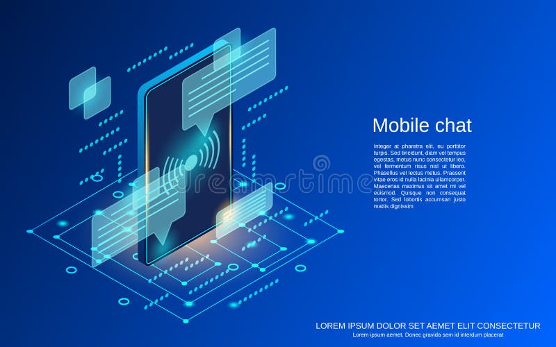 Concetto di vettore isometrico per chat mobile illustrazione di stock