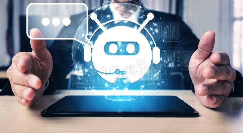Concetto digitale intelligente di applicazione di assistenza clienti del bot ai chat. immagine stock libera da diritti