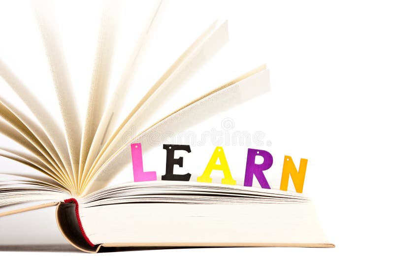 Educational Reading Concept. Opened book and word Learn. Educational Reading Concept. Opened book and word Learn