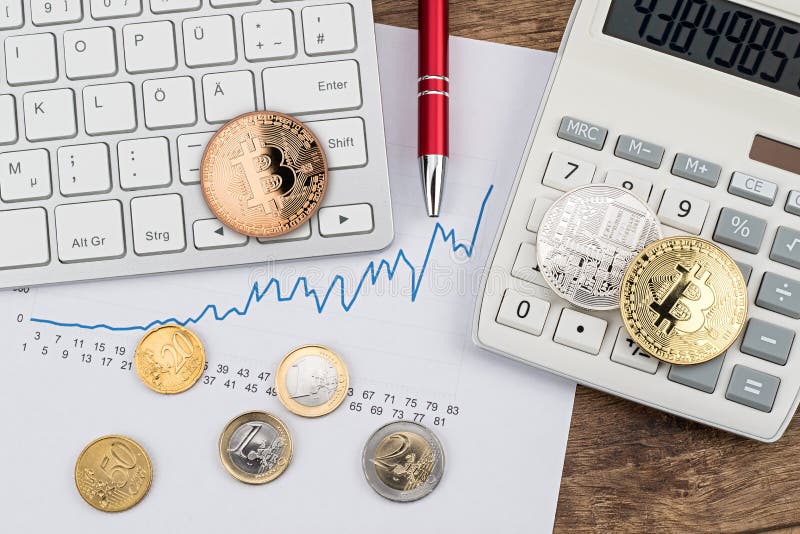 Bitcoin criptovaluta euro valuta cambio concetto finanziario fotografia stock