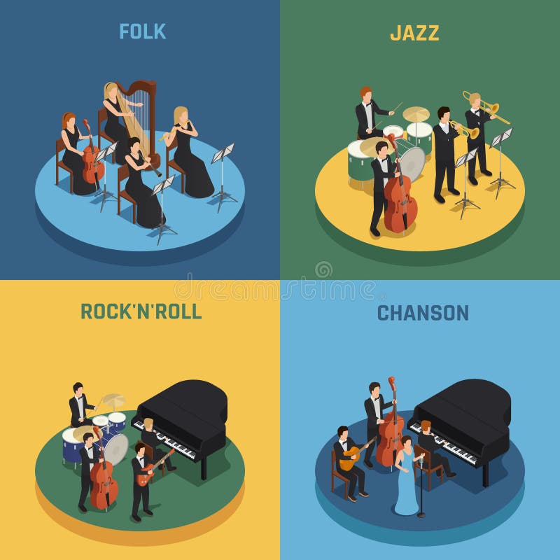 Concetto isometrico 2x2 dell'orchestra royalty illustrazione gratis Concetto isometrico 2x2 dell'orchestra royalty illustrazione gratis