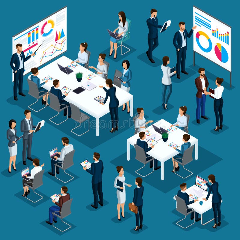 Isometric people person, 3d coaching, business coach, businessmen, company employees, meeting, partnership, concept management, business processes, training graphics vector. Isometric people person, 3d coaching, business coach, businessmen, company employees, meeting, partnership, concept management, business processes, training graphics vector