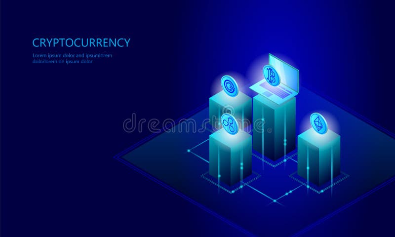 Concetto isometrico di affari della moneta di cryptocurrency di Internet Finanza isometrica d'ardore della moneta del GCC dell'on royalty illustrazione gratis