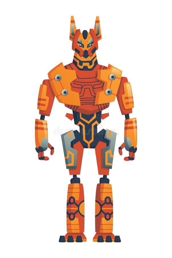 Concetto moderno di robot. robotica e tecnologie di intelligenza artificiale cyborg forza militare contro l'esoscheletro illustrazione vettoriale