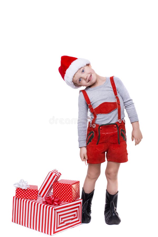 Scherzi Regali Di Natale.Concetto Natale Nell Infanzia Scherzi In Costume Rosso Del Nano Con I Regali Immagine Stock Immagine Di Celebrazione Divertente 47448821