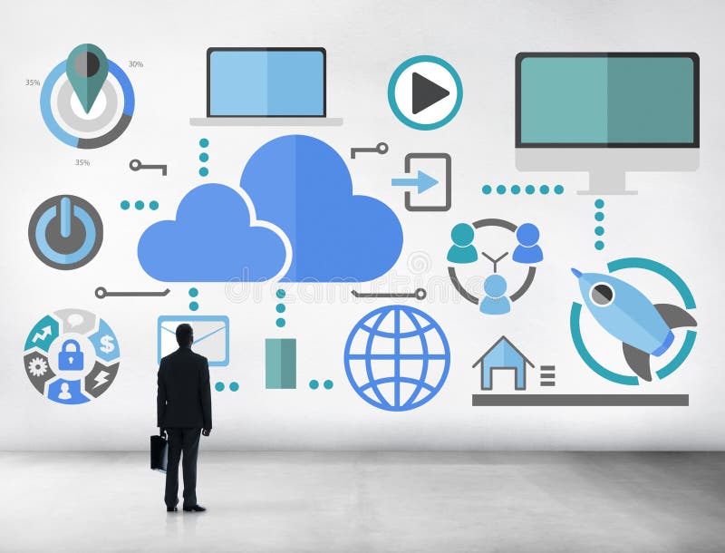 Concetto online della nuvola della comunicazione globale di grande condivisione di dati immagine stock libera da diritti Concetto online della nuvola della comunicazione globale di grande condivisione di dati immagine stock libera da diritti