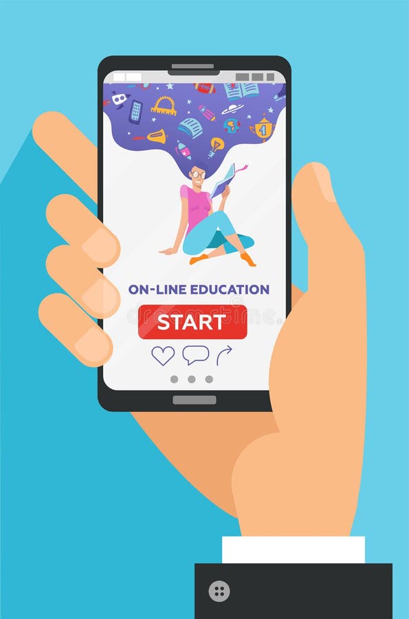 Concetto online di istruzione di vettore nello stile piano Telefono cellulare maschio della tenuta della mano con il app educativ royalty illustrazione gratis Concetto online di istruzione di vettore nello stile piano Telefono cellulare maschio della tenuta della mano con il app educativ royalty illustrazione gratis