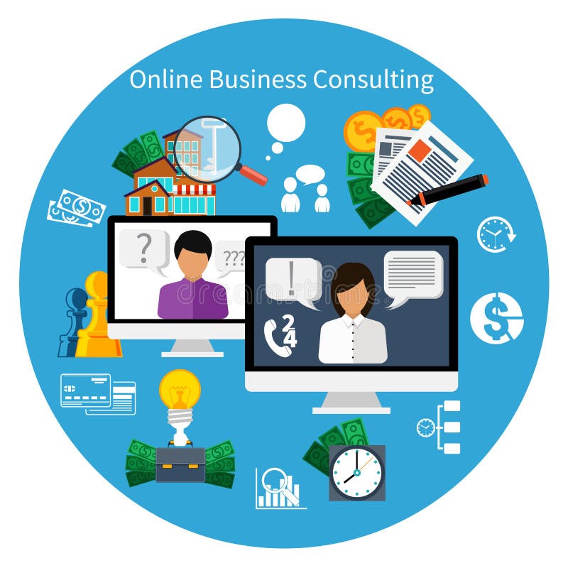 Concetto online di servizio consultivo del cliente illustrazione di stock Concetto online di servizio consultivo del cliente illustrazione di stock