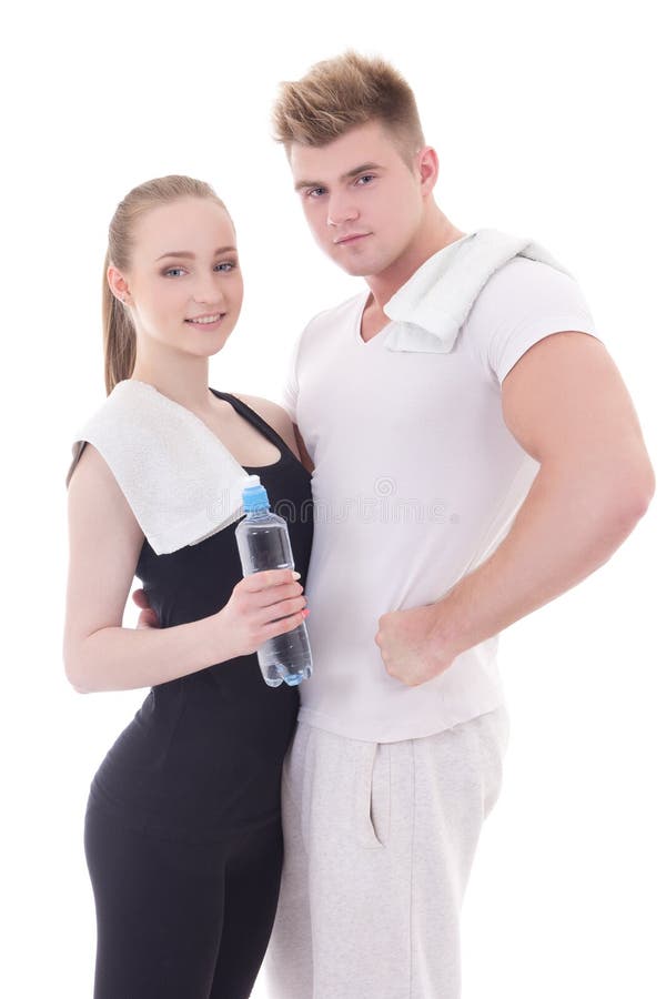 Concetto sano di stile di vita - giovane uomo muscolare e wi esili della donna immagine stock libera da diritti Concetto sano di stile di vita - giovane uomo muscolare e wi esili della donna immagine stock libera da diritti
