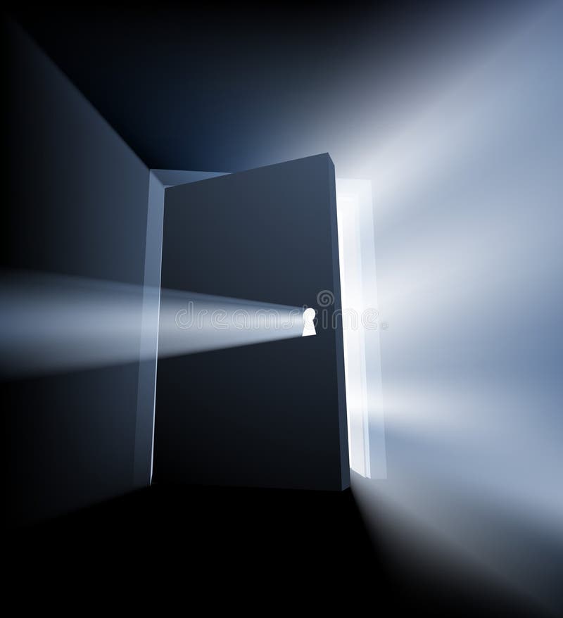 Concetto socchiuso del raggio luminoso della porta royalty illustrazione gratis