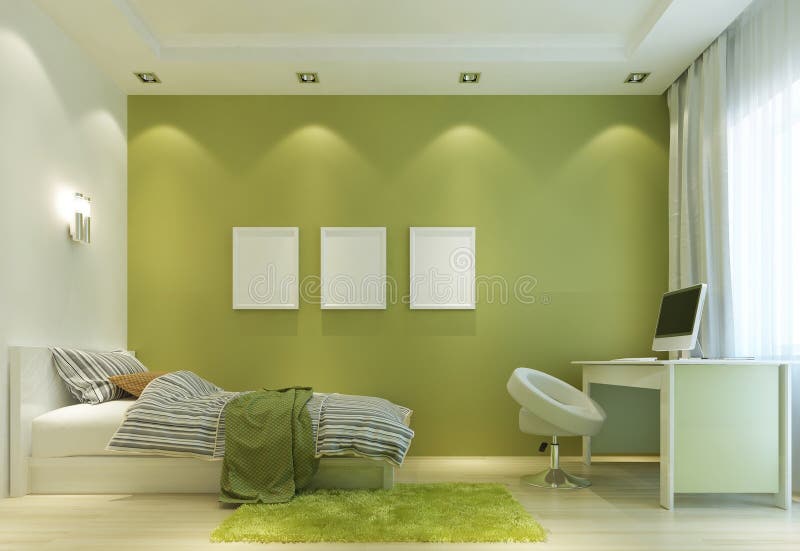 Concevez une salle d'enfant dans un style contemporain, avec un lit et un a illustration de vecteur Concevez une salle d'enfant dans un style contemporain, avec un lit et un a illustration de vecteur