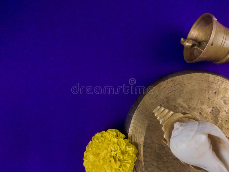 Conch Shell, Bell and Gong Bell Made of Brass Used in Hindu Rituals