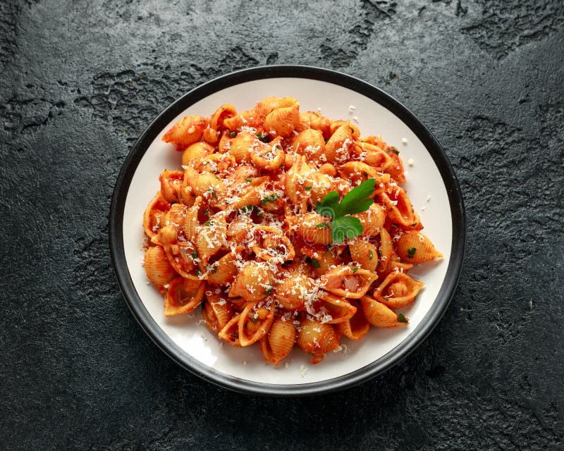 Conchiglie Rigate Pasta with Chickpeas in Tomato Sauce with Parmesan ...