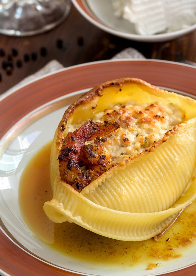 Conchiglioni Pasta Filled with Ricotta and Prawns Stock Image Image