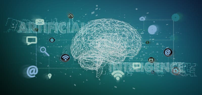 concpt искусственного интеллекта перевода 3d с мозгом и app стоковое фото rf concpt искусственного интеллекта перевода 3d с мозгом и app стоковое фото rf