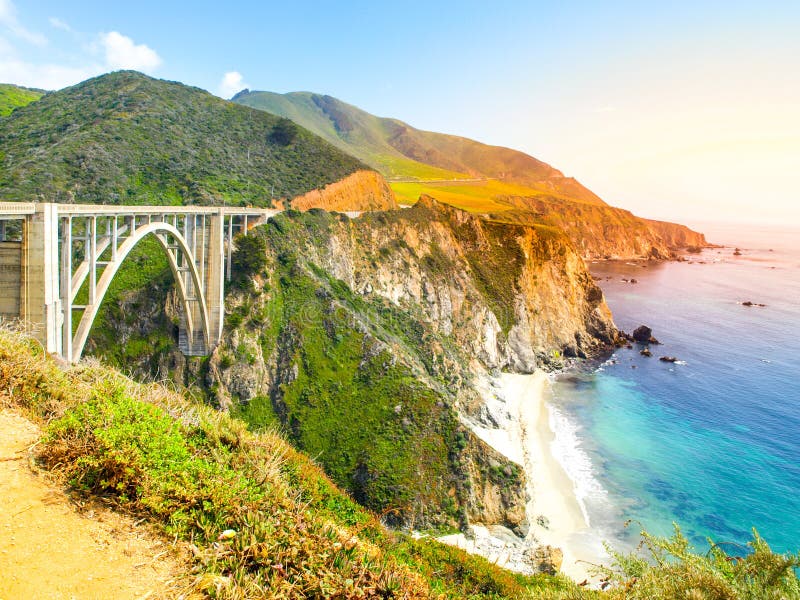 Concrete arch of Bixby Creek Bridge on Pacific rocky coast, Big Sur, California, USA royalty free stock images Concrete arch of Bixby Creek Bridge on Pacific rocky coast, Big Sur, California, USA royalty free stock images
