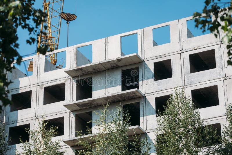 Concrete Blocks of an Apartment Building Under Construction on a Sunny