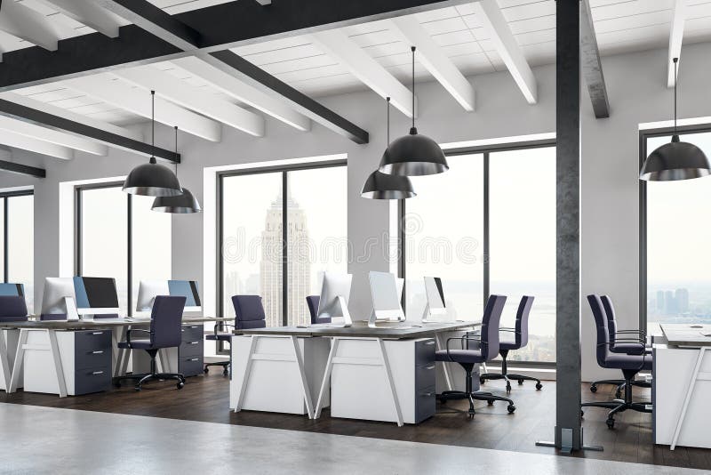 Concrete coworking office stock image. Image of architecture - 111243271