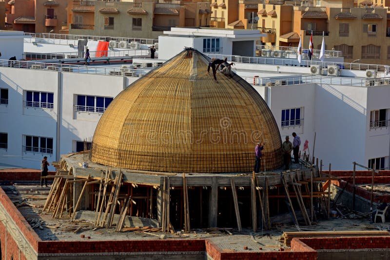 A Concrete Dome Construction Process Of A Mosque In Cairo Egypt, Mosque