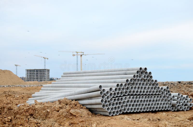 Concrete Drainage Pipes.Construction of Main Water Supply Pipeline