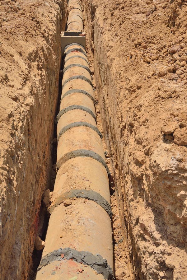 Concrete drains pipes stock photo. Image of industry 129888098