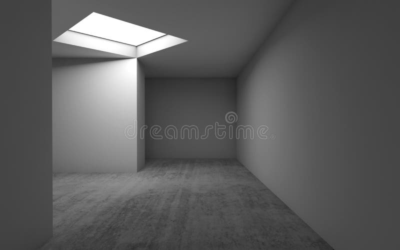 Concrete Floor White Walls And Square Ceiling Light Stock
