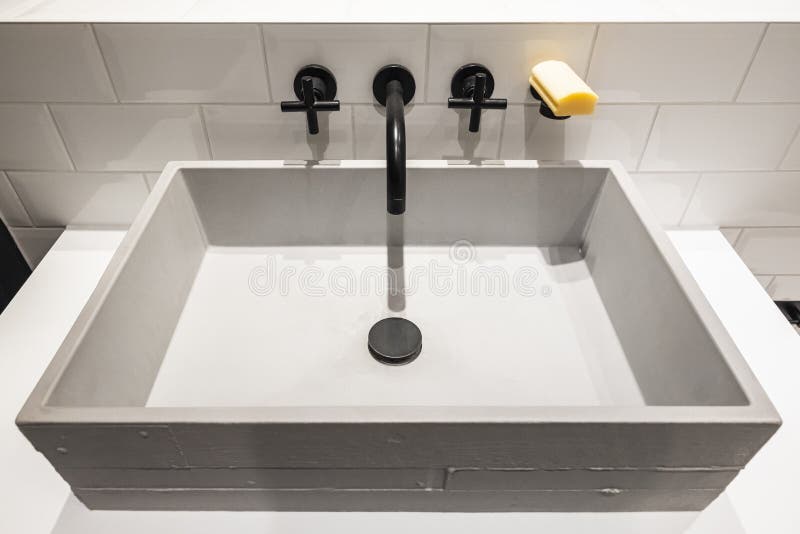 Concrete Hand Wash Basin with Black Tap Stock Photo Image of hotel